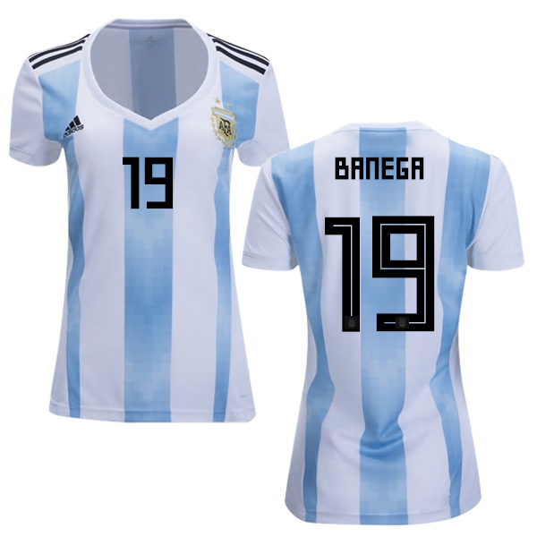 Women's Argentina #19 Banega Home Soccer Country Jersey - Click Image to Close